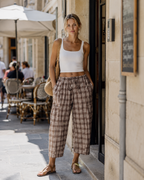 Pantalon pour femme vichy – corsaire sarouel, cordon de serrage et poches profondes