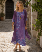 Beverly Completo Damă 2 Piese – Rochie Midi Florală cu Cardigan din Tul