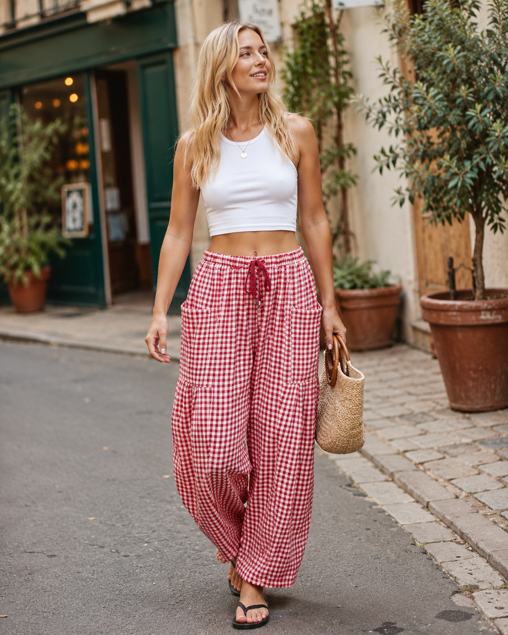 Ruby Pantalon femme sarouel – Mélange de lin, jambe large et taille élastiquée