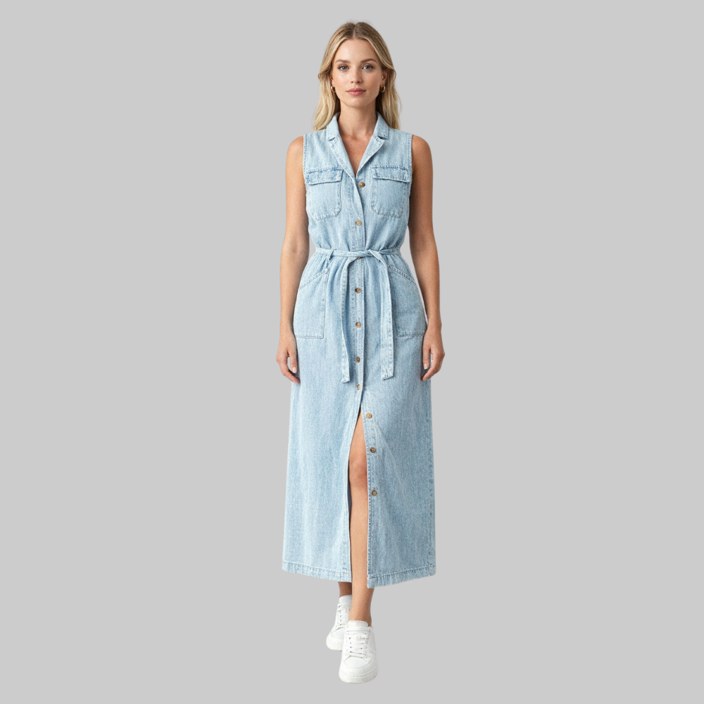 Rosalie Abito Donna Denim – Vestito Estivo Senza Maniche con Bottoni Casual Chic