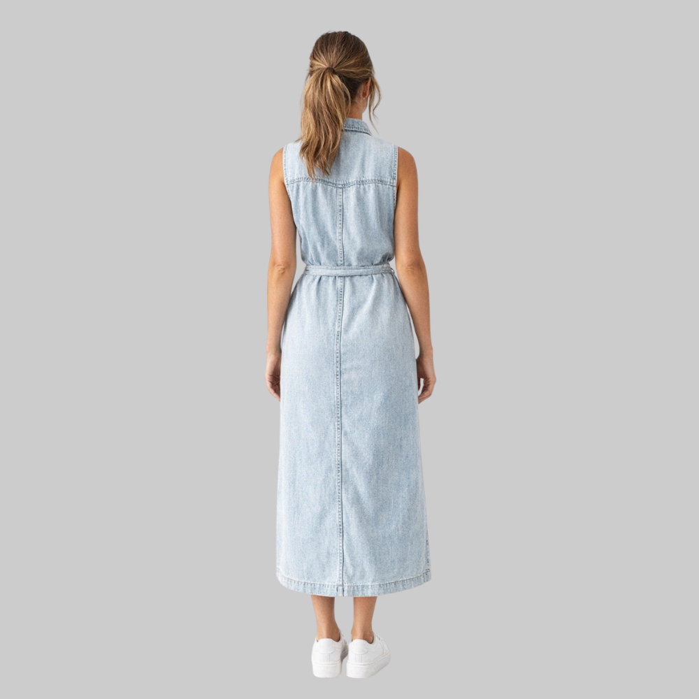 Rosalie Abito Donna Denim – Vestito Estivo Senza Maniche con Bottoni Casual Chic