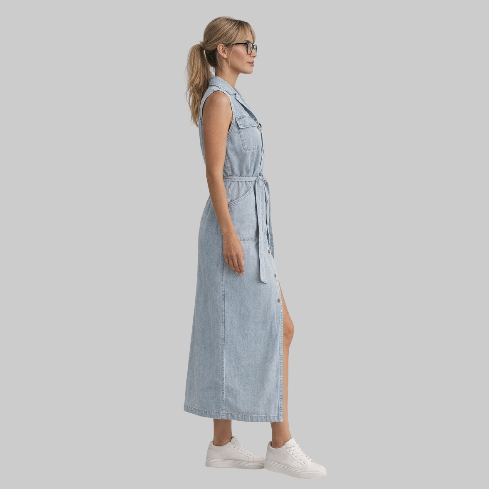 Rosalie Abito Donna Denim – Vestito Estivo Senza Maniche con Bottoni Casual Chic