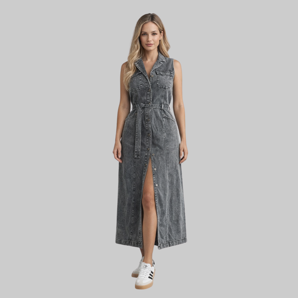 Rosalie Abito Donna Denim – Vestito Estivo Senza Maniche con Bottoni Casual Chic