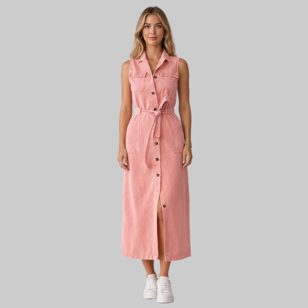 Rosalie Abito Donna Denim – Vestito Estivo Senza Maniche con Bottoni Casual Chic