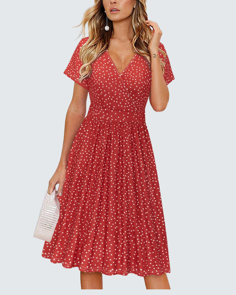 Ruby Vestido cruzado para mujer – Vestido midi con escote en V, mangas cortas y bolsillos