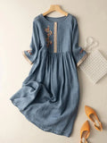 Elisa Abito Donna Ricamato – Vestito Cotone Lino Elegante, Design Tradizionale Chic