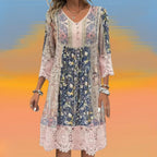 Boho Luxe Abito Donna Floreale – Vestito Bohemien Elegante con Bottoni Casual Chic