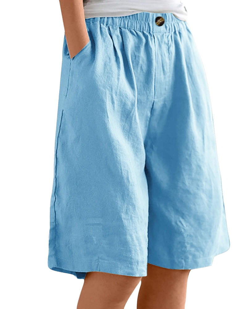 Savannah bermudashorts til dame – 100 % bomull, høy midje, lommer og vide ben