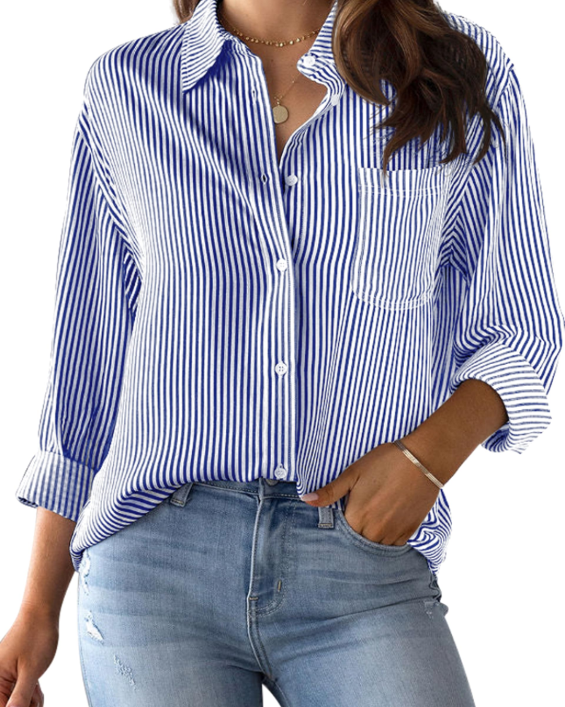 Chloe Camicia Donna a Righe – Bottoni, Maniche Lunghe, Taschino & Antipiega
