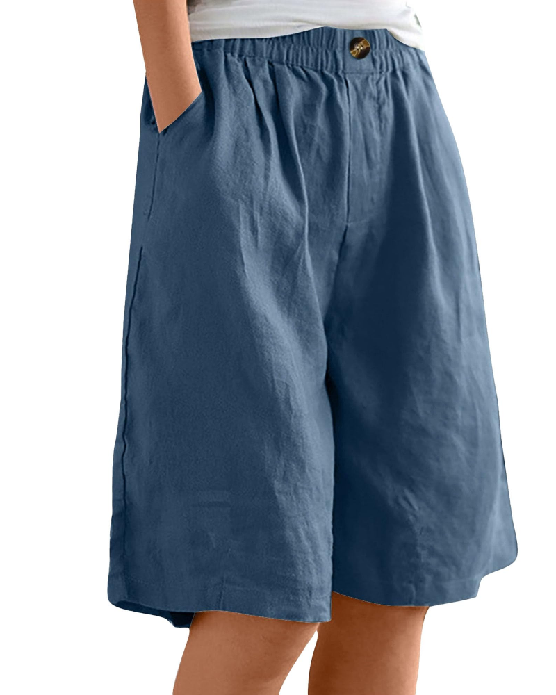 Savannah bermudashorts til dame – 100 % bomull, høy midje, lommer og vide ben