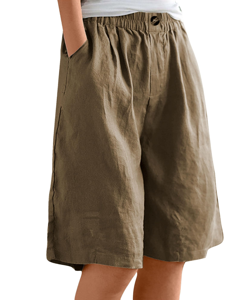 Savannah bermudashorts til dame – 100 % bomull, høy midje, lommer og vide ben