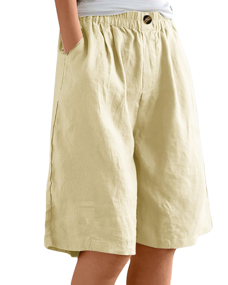 Savannah bermudashorts til dame – 100 % bomull, høy midje, lommer og vide ben