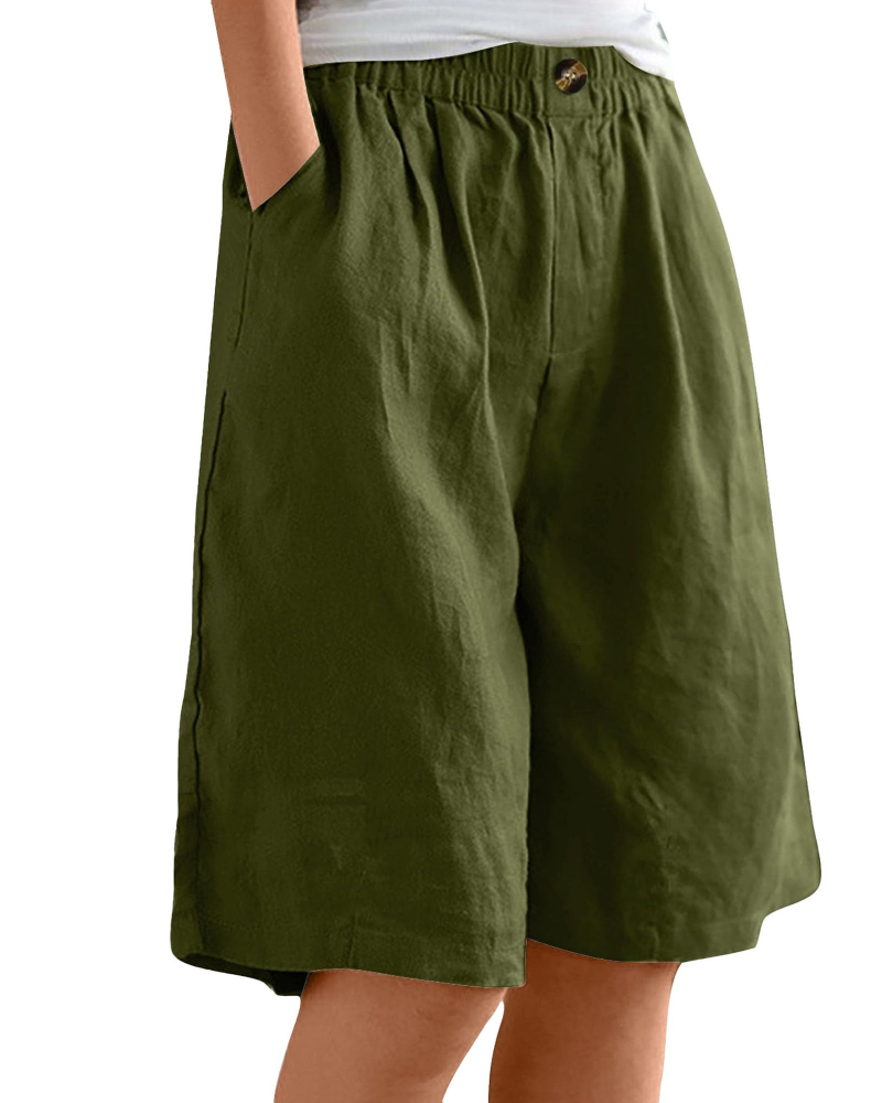 Savannah bermudashorts til dame – 100 % bomull, høy midje, lommer og vide ben