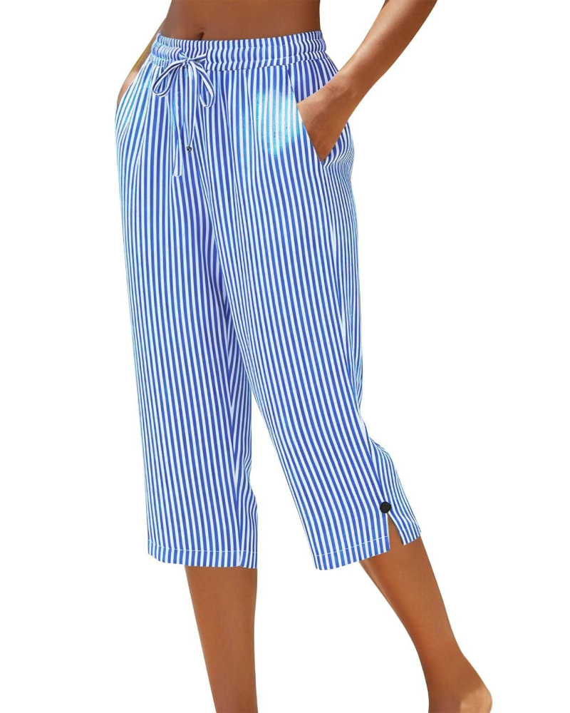 Pantalones de lino para mujer Ariana – Tiro alto, pierna larga, cordón ajustable y corte para tallas grandes
