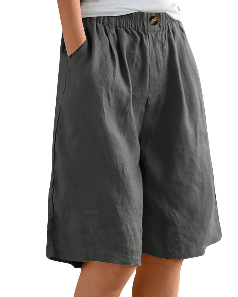 Savannah bermudashorts til dame – 100 % bomull, høy midje, lommer og vide ben