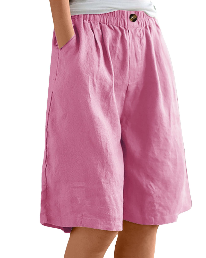 Savannah bermudashorts til dame – 100 % bomull, høy midje, lommer og vide ben