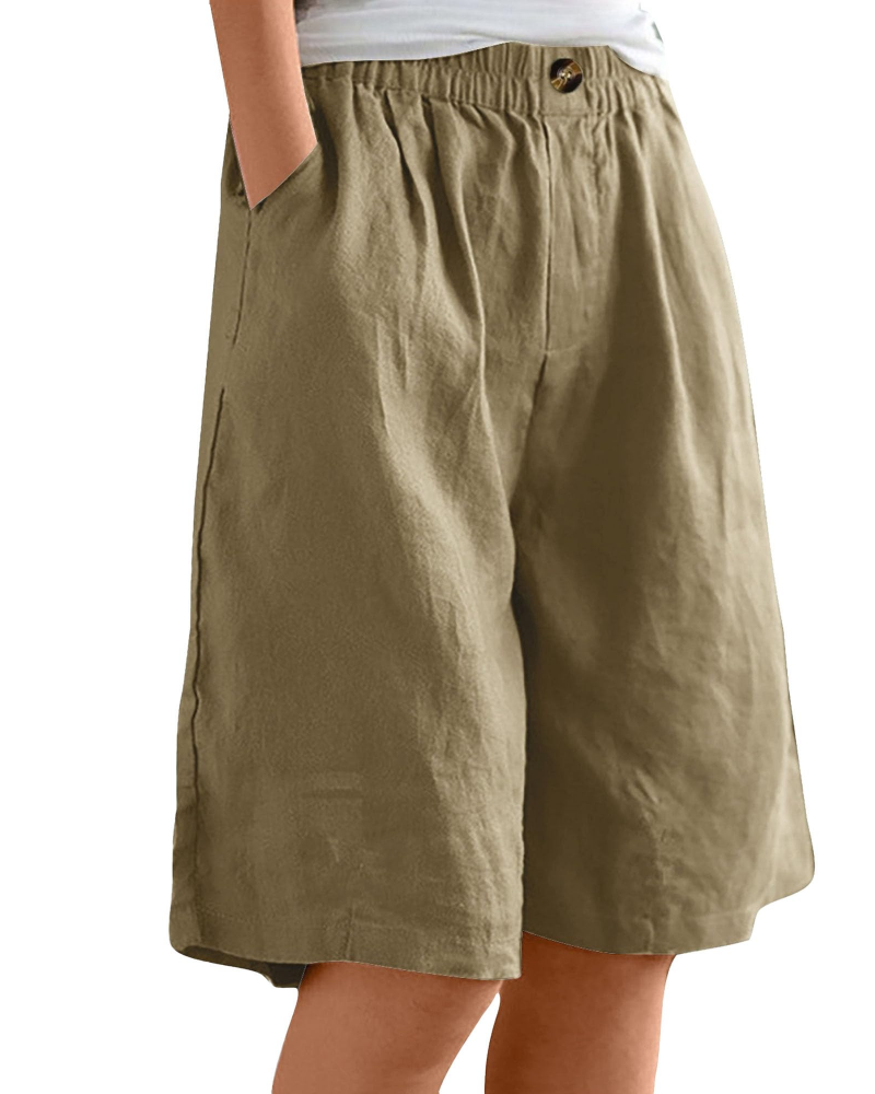 Savannah bermudashorts til dame – 100 % bomull, høy midje, lommer og vide ben