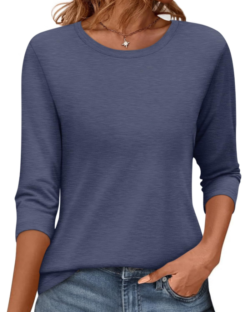 Bella T-Shirt Damen – Rundhalsausschnitt mit 3/4-Ärmeln & lockerer Passform