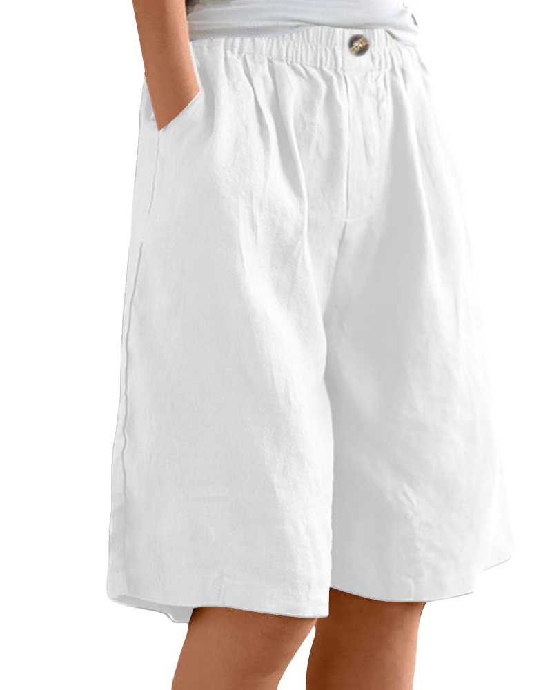Savannah bermudashorts til dame – 100 % bomull, høy midje, lommer og vide ben