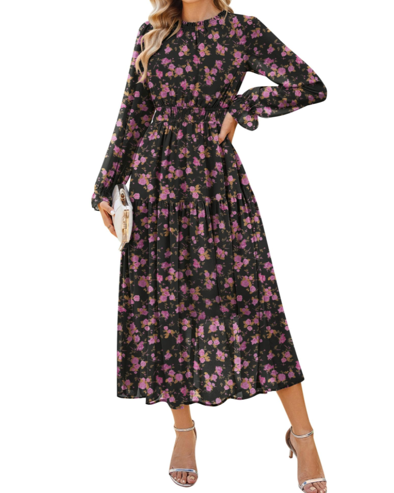 Amelia Women's Dress – Chiffon A-Line Dress with Ruffled Skirt & Pockets