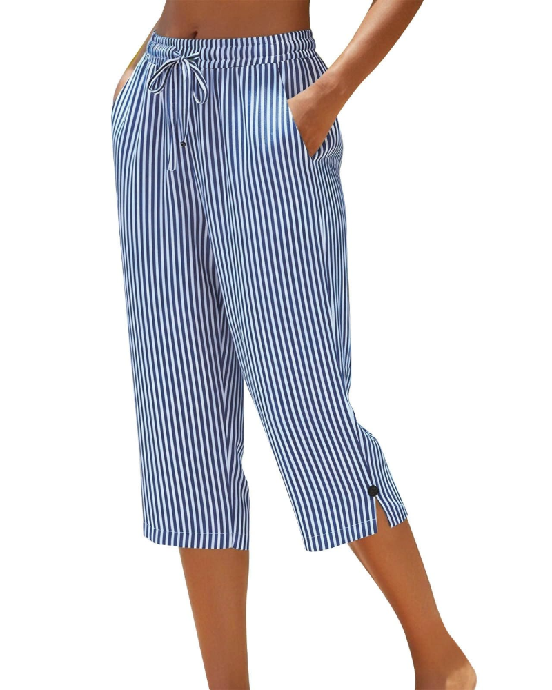 Pantalones de lino para mujer Ariana – Tiro alto, pierna larga, cordón ajustable y corte para tallas grandes