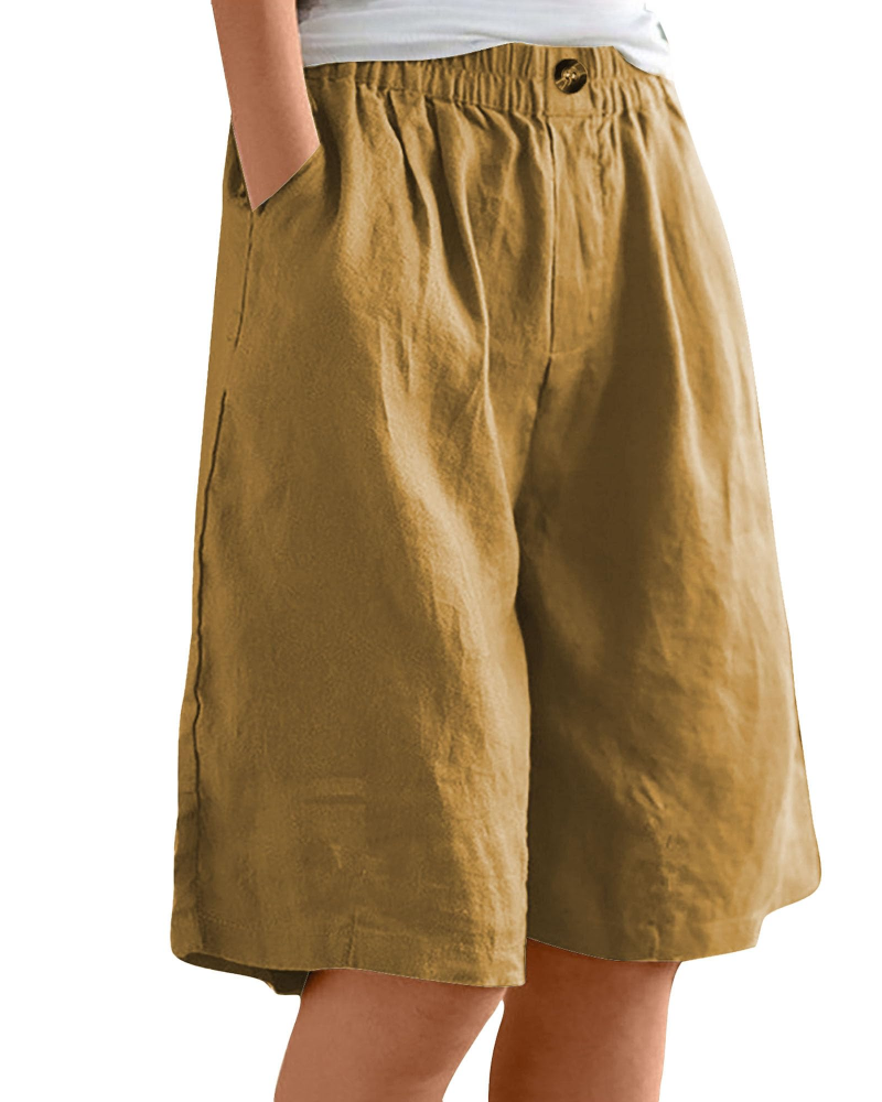 Savannah bermudashorts til dame – 100 % bomull, høy midje, lommer og vide ben