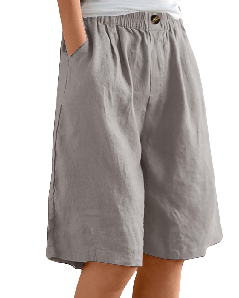 Savannah bermudashorts til dame – 100 % bomull, høy midje, lommer og vide ben