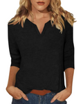Natalie Top Donna 3/4 – Scollo a V, Fit Morbido, Tinta Unita & Tunica Casual