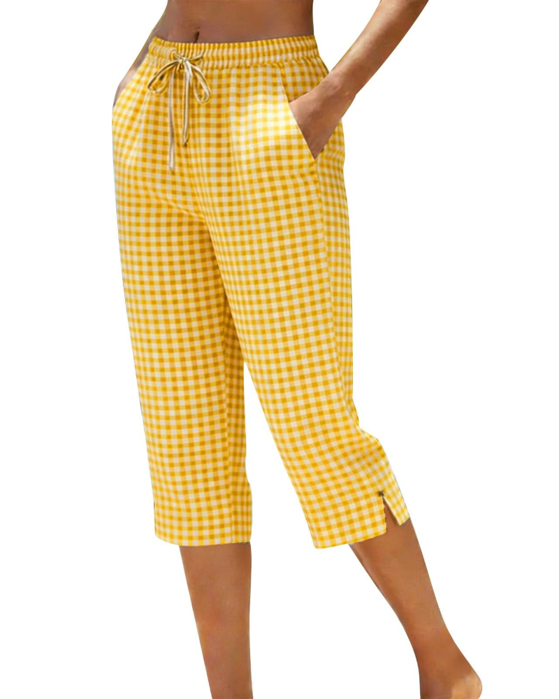 Pantalones de lino para mujer Ariana – Tiro alto, pierna larga, cordón ajustable y corte para tallas grandes