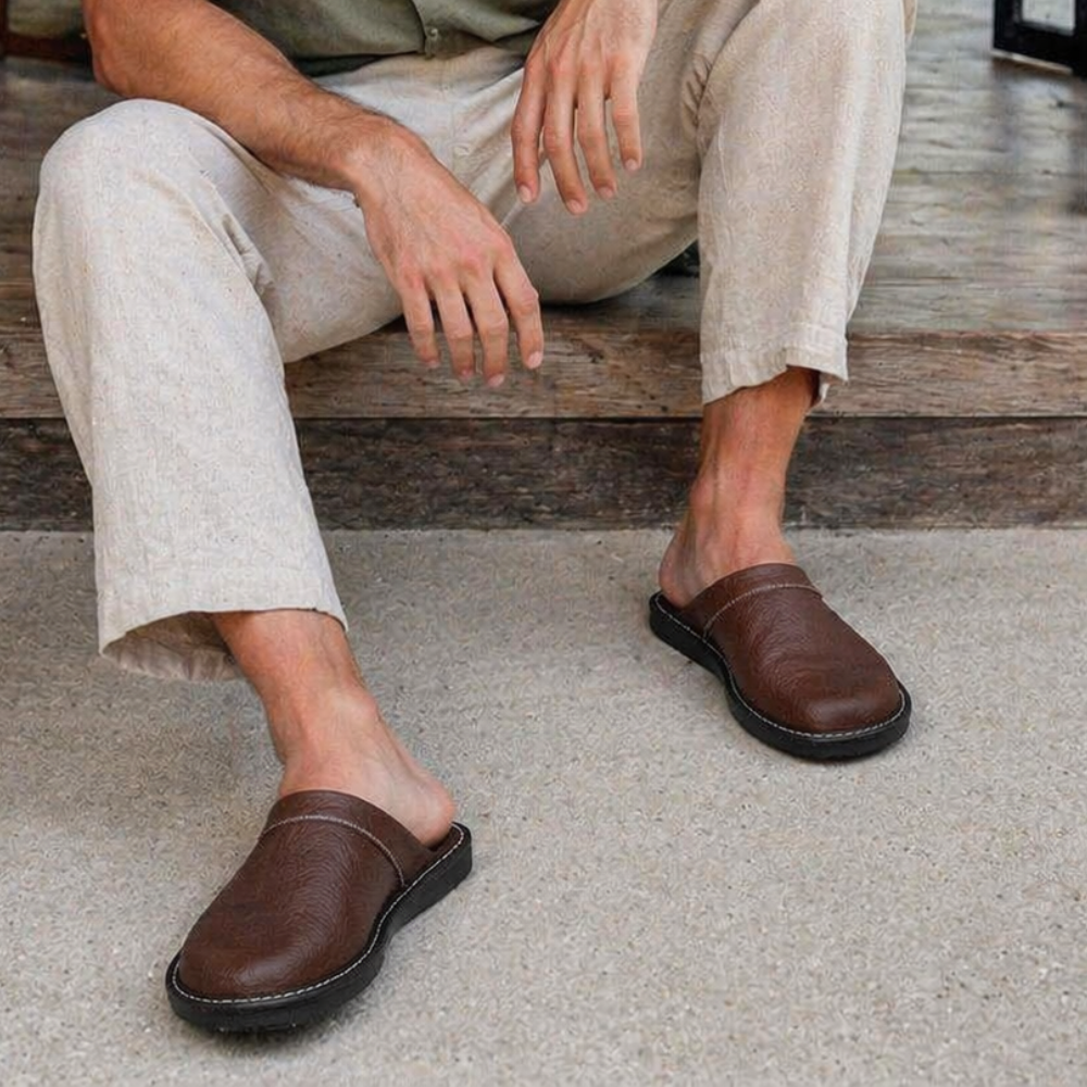 Mariano Pantofole Uomo in Pelle – Ciabatte Eleganti, Calde, Antiscivolo, Comfort Invernale