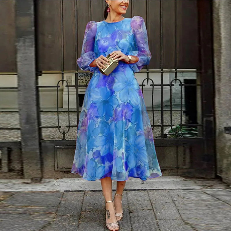 Sophia Abito Donna Elegante – Vestito Lungo Floreale Maniche Lunghe, Cerimonia Chic
