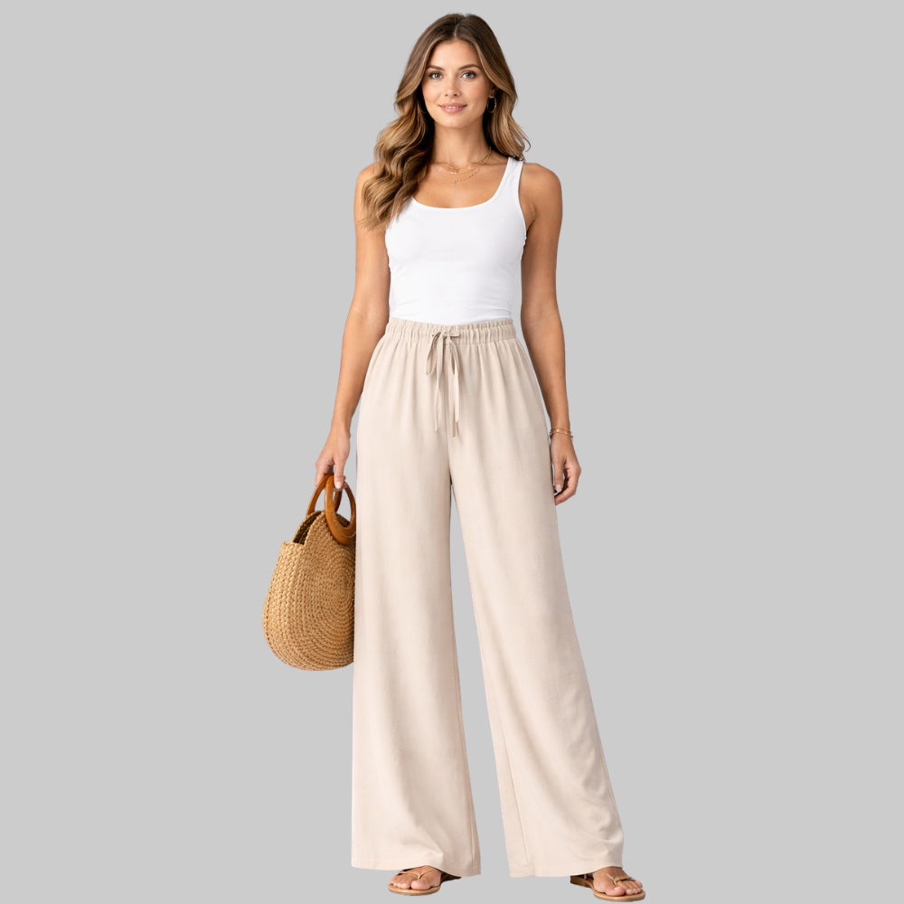Selena Pantaloni Donna Wide Leg Eleganti – Pantaloni Fluidi con Coulisse Finta