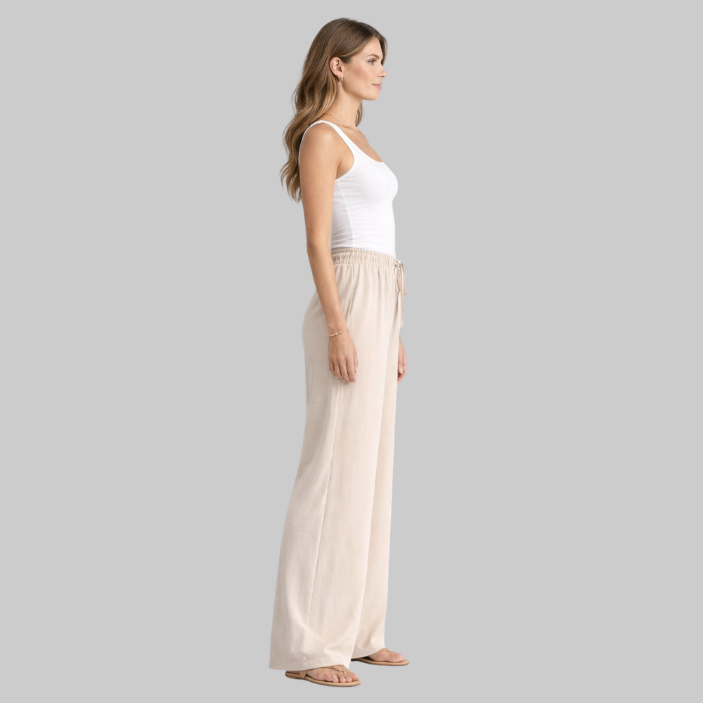 Selena Pantalon Femme Large Élégant – Pantalon Fluide avec Cordon Factice