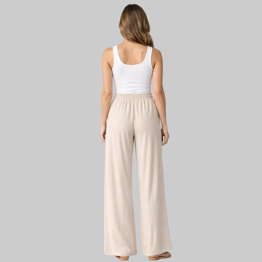 Selena Pantalon Femme Large Élégant – Pantalon Fluide avec Cordon Factice