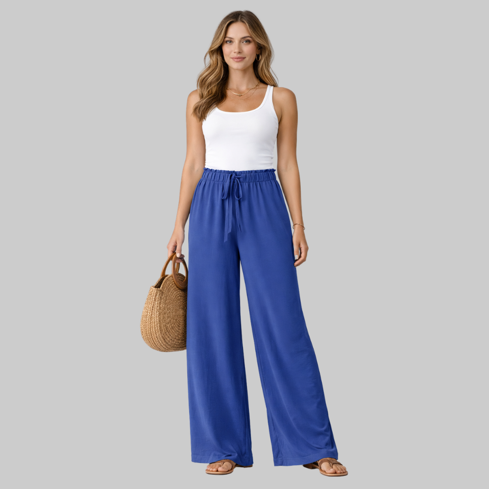 Selena Pantaloni Donna Wide Leg Eleganti – Pantaloni Fluidi con Coulisse Finta