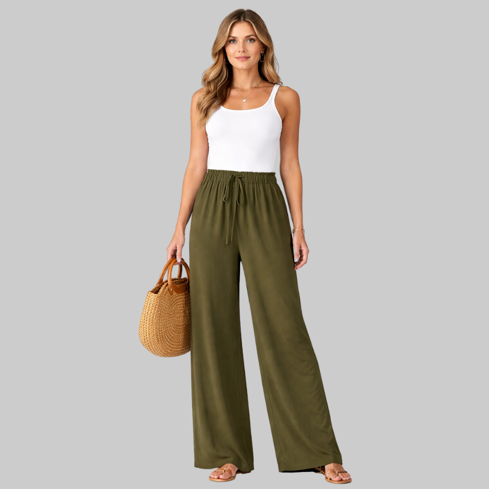 Selena Pantaloni Donna Wide Leg Eleganti – Pantaloni Fluidi con Coulisse Finta