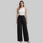 Selena Pantalon Femme Large Élégant – Pantalon Fluide avec Cordon Factice