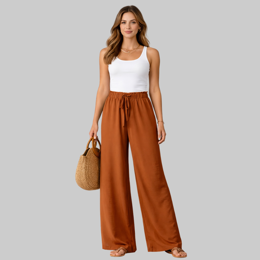 Selena Pantaloni Donna Wide Leg Eleganti – Pantaloni Fluidi con Coulisse Finta