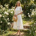 Bianca Abito Donna Midi Ricamato – Collo Alto, A-Line Elegante con Pizzo