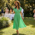 Alessia Vestido Midi Mujer Plisado – Escote en V, Cintura Definida Elegante y Fluido