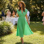 Alessia Vestido Midi Mujer Plisado – Escote en V, Cintura Definida Elegante y Fluido