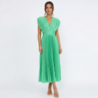 Alessia Vestido Midi Mujer Plisado – Escote en V, Cintura Definida Elegante y Fluido