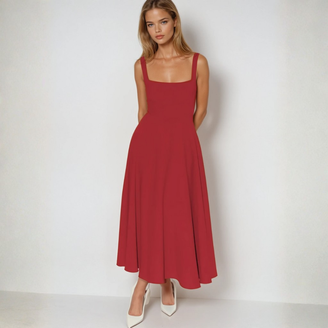 Driana Abito Donna Midi – Vestito Scollo Quadrato, Leggero, Elegante Casual Estivo