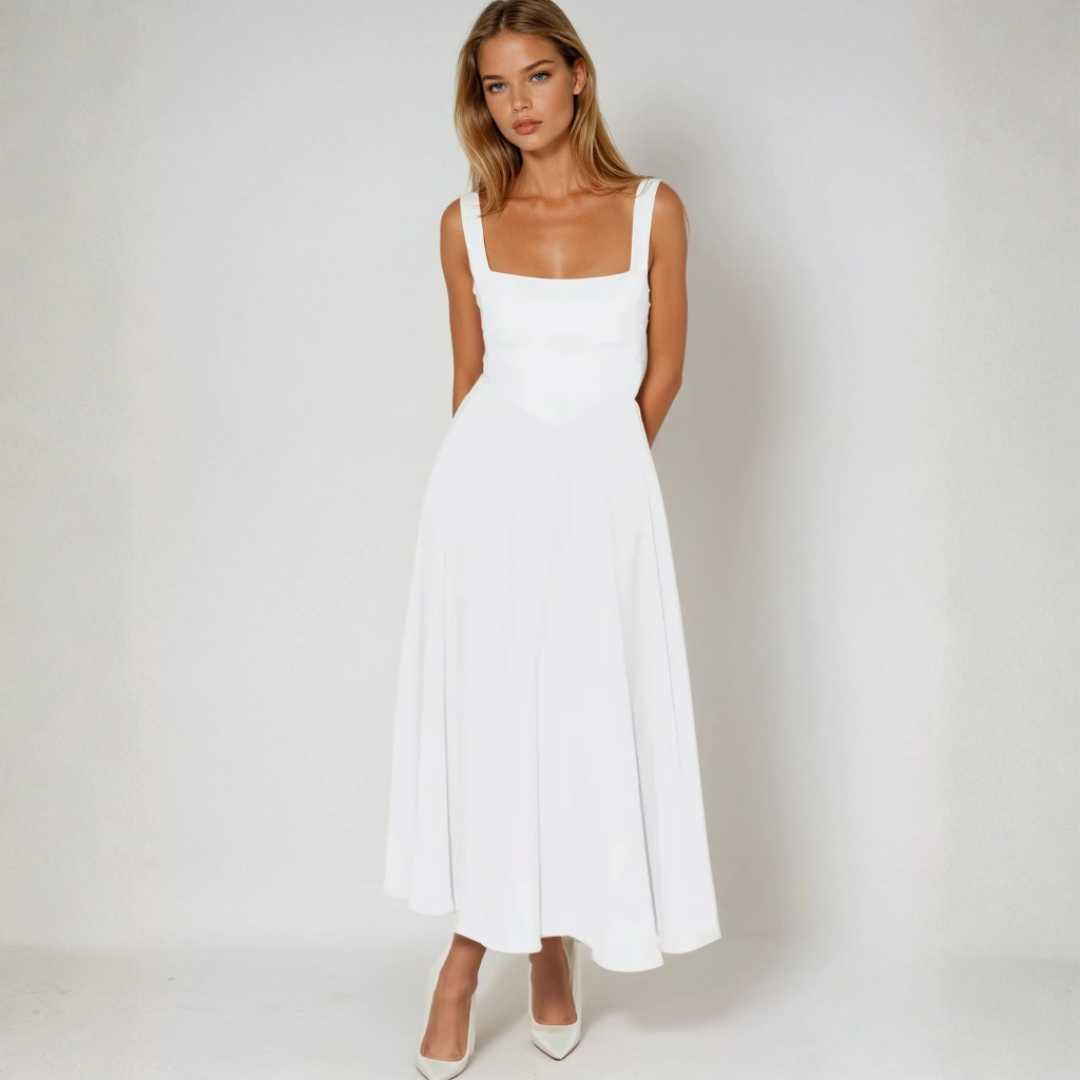 Driana Abito Donna Midi – Vestito Scollo Quadrato, Leggero, Elegante Casual Estivo