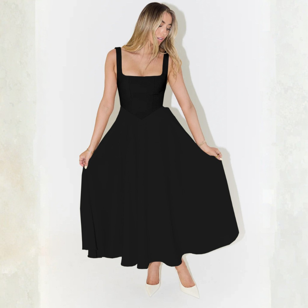 Driana Robe Femme Midi – Robe Col Carré, Légère, Élégante Décontractée d'Été