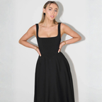 Driana Robe Femme Midi – Robe Col Carré, Légère, Élégante Décontractée d'Été