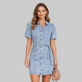 Sopia Abito Donna Denim Vita Alta – Vestito con Lace-Up e Bottoni Casual Chic