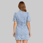Sopia Abito Donna Denim Vita Alta – Vestito con Lace-Up e Bottoni Casual Chic