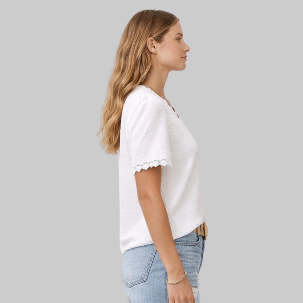 Suri Blouse Femme Coton – Blouse vintage en dentelle manches bouffantes élégante légère
