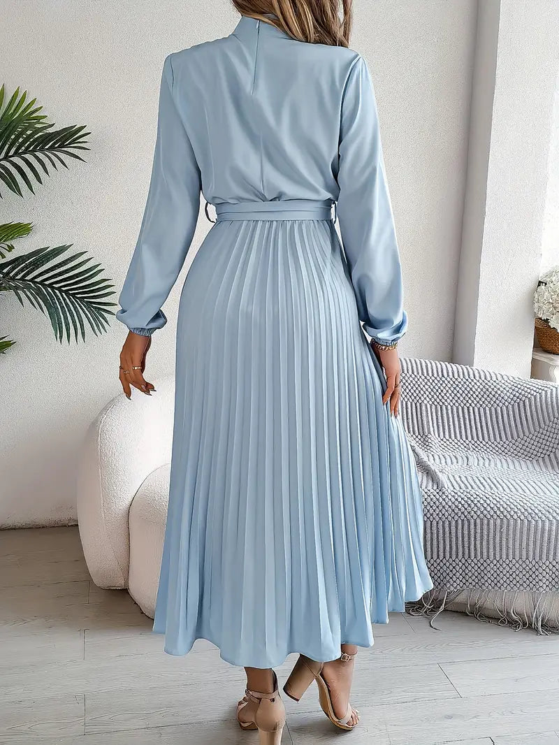 Elena Abito Donna Midi Plissé – Collo Alto, Cintura Regolabile Elegante